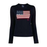 Ralph Lauren Blå Tröja Flag Pullover Blue, Dam