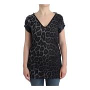 Roberto Cavalli Leopard Modal V-Neck Top Grå Black, Dam