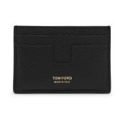 Tom Ford Svart läderkorthållare med logotyptryck Black, Herr