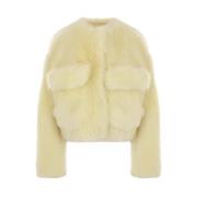 Bottega Veneta Gul Shearling Cropped Jacka Yellow, Dam