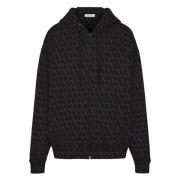 Valentino Garavani Logo Print Zip-Up Hoodie Black, Herr