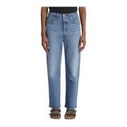 Levi's Blå Denim Ribbed Cage Byxor Blue, Dam