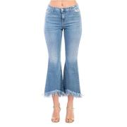 ViCOLO Flare Frayed Hem Byxor Blue, Dam