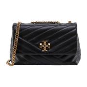 Tory Burch Matelassé Läder Axelväska med Frontal Logotyp Black, Dam