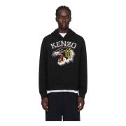 Kenzo Svart Tiger Logo Hoodie Bomull Black, Herr