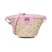 Pinko Handvävd Raffia Läder Väska Naturlig Rosa Multicolor, Dam