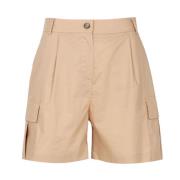 Kaos Hög midja bomullsshorts med fickor Brown, Dam