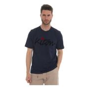 Kiton Maxi Logo Bomull T-shirt Blue, Herr