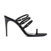 Saint Laurent Svarta Textilsandaler med YSL-charms Black, Dam