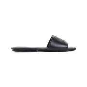 Courrèges Svarta Läder Slide Sandaler Black, Dam