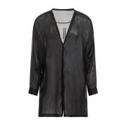 Rick Owens Svart Silke V-ringad Skjorta Black, Herr