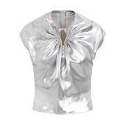 Lanvin Silver Metallic Draperad Sommartopp Gray, Dam