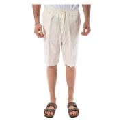 120% Lino Sommar Casual Shorts Höjer Stil Beige, Herr