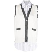 Thom Browne Lagerlagd Bomullscardigan Vertikal Rand White, Dam