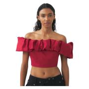 Antik Batik Off-shoulder cropped top Pop Red, Dam