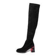 Cesare Gaspari Elegant Suede Over-the-Knee Boots Black, Dam