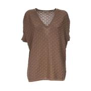 Le Tricot Perugia Bomull Kortärmad T-shirt Brown, Dam