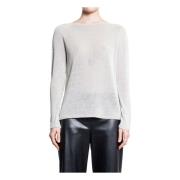 Max Mara Linne Stickad Crewneck Tröja White, Dam