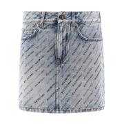 Balenciaga Denim Mini Kjol med All-Over Print Blue, Dam