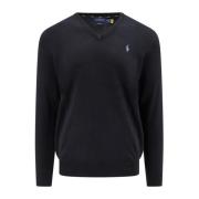 Ralph Lauren Svart Stickad V-ringad Slim Fit Black, Herr