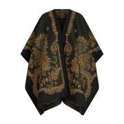 Etro Svart Paisley Jacquard Lång Ulljacka Multicolor, Dam