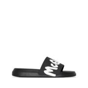 Alexander McQueen Svarta Logo Sliders Sandaler Black, Herr