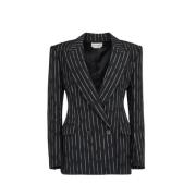 Alexander McQueen Dubbelknäppt Jacka med Bruten Pinstripe i Svart Ull ...