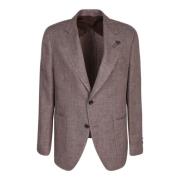 Lardini Brun Linne Ull Blazer Enkelknäppt Brown, Herr