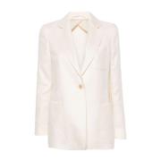 Max Mara Vit Linnejacka Med Revers White, Dam