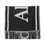 Alexander McQueen Fringed Varsity Logo Scarf Svart Vit Black, Herr