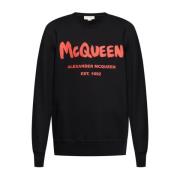 Alexander McQueen Svart Bomull Logo Print Tröja Black, Herr