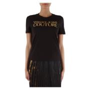 Versace Jeans Couture Bomull Logo Präglad T-shirt Black, Dam