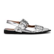 Ganni Silver Feminin Metallic Ballerina Skor Gray, Dam