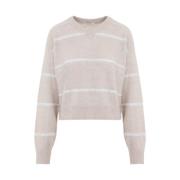 Brunello Cucinelli Paljett Randig V-ringad Topp Beige, Dam