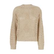 Brunello Cucinelli Beige Crewneck Sweater med Micro Sequins Beige, Dam