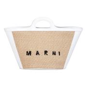 Marni Tropicalia liten väska i vitt läder och raffia-effekt tyg Beige,...