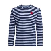 Comme des Garçons Play Randig långärmad T-shirt vit/blå Blue, Herr