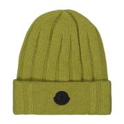 Moncler Räfflad Stickad Logo Beanie Green, Herr