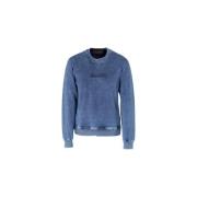 Moorer Indigo Crew Neck Bomull Topp Blue, Herr