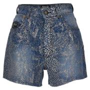 Versace Jeans Couture Högmidjade denim shorts med lurextrådar Blue, Da...