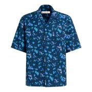 Marni Poplin bowling skjorta med droppande tryck Blue, Herr