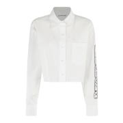 T by Alexander Wang Glow Print Cropped Skjorta White, Dam