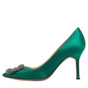 Manolo Blahnik Pre-owned Pre-owned Satin klackskor Green, Dam