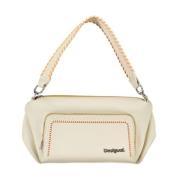 Desigual Vit Polyeten Handväska med Flera Fickor Beige, Dam