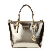 Michael Kors Metallic Top Zip Tote Bag med Fickor Yellow, Dam