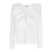 Ganni Ruffle V-ringad Blus White, Dam