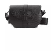 Pompei Donatella Elegant Krokodil-Effekt Läder Crossbody Väska Black, ...