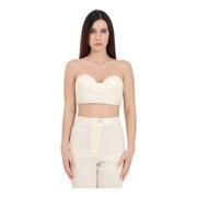 Patrizia Pepe Elegant Cream Crop Top med Broderad Kant White, Dam