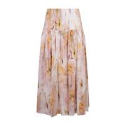 Msgm Rosa Flared Midi Kjol Bomull Poplin Multicolor, Dam