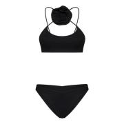 La Revêche Svart Lycra Bikini med Blomsterdetalj Black, Dam